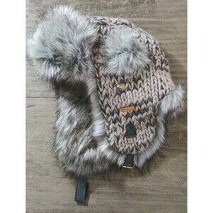 Starling Faux Fur Gray Black Beige Trapper Hat New No Tags